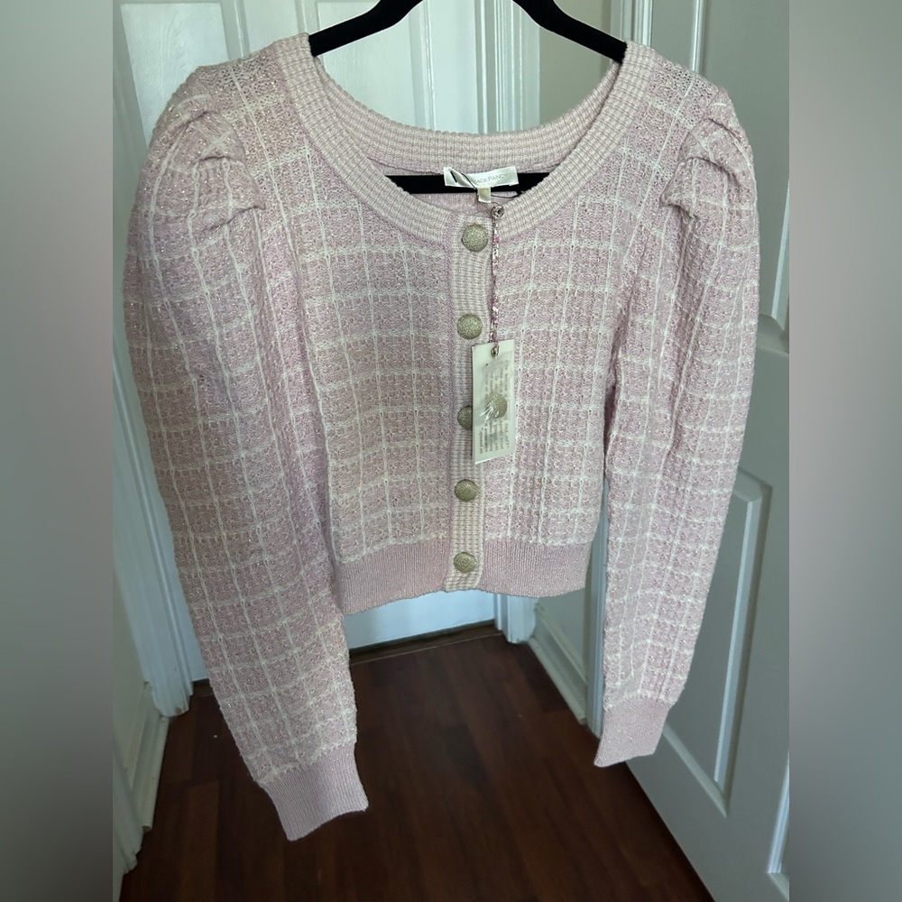 W/ Tags LoveShackFancy Daughter Checked Cropped Cardigan Sweater in Pink Winds M - Picture 7 of 17